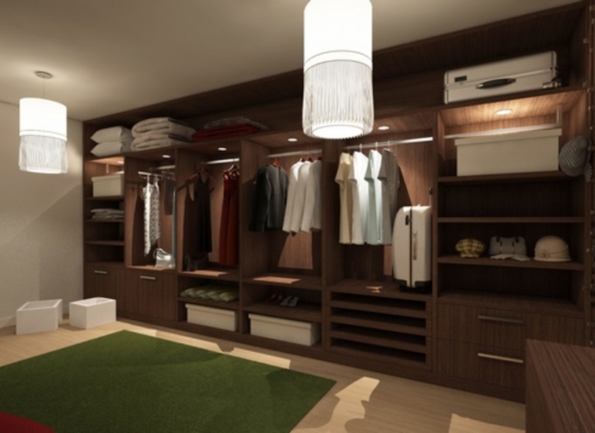 Классическая гардеробная комната из массива с подсветкой Павлодар