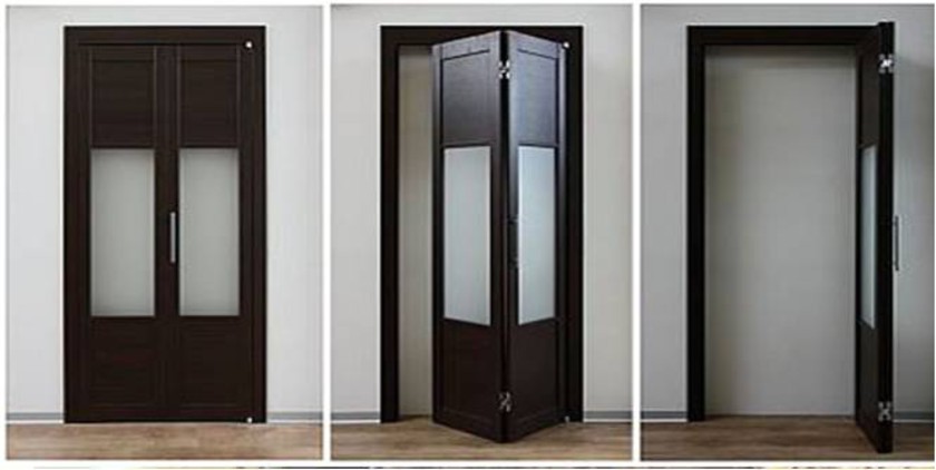 Шпонированные двери гармошка с матовыми стеклянными вставками Павлодар