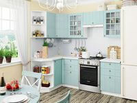 Небольшая угловая кухня в голубом и белом цвете Павлодар